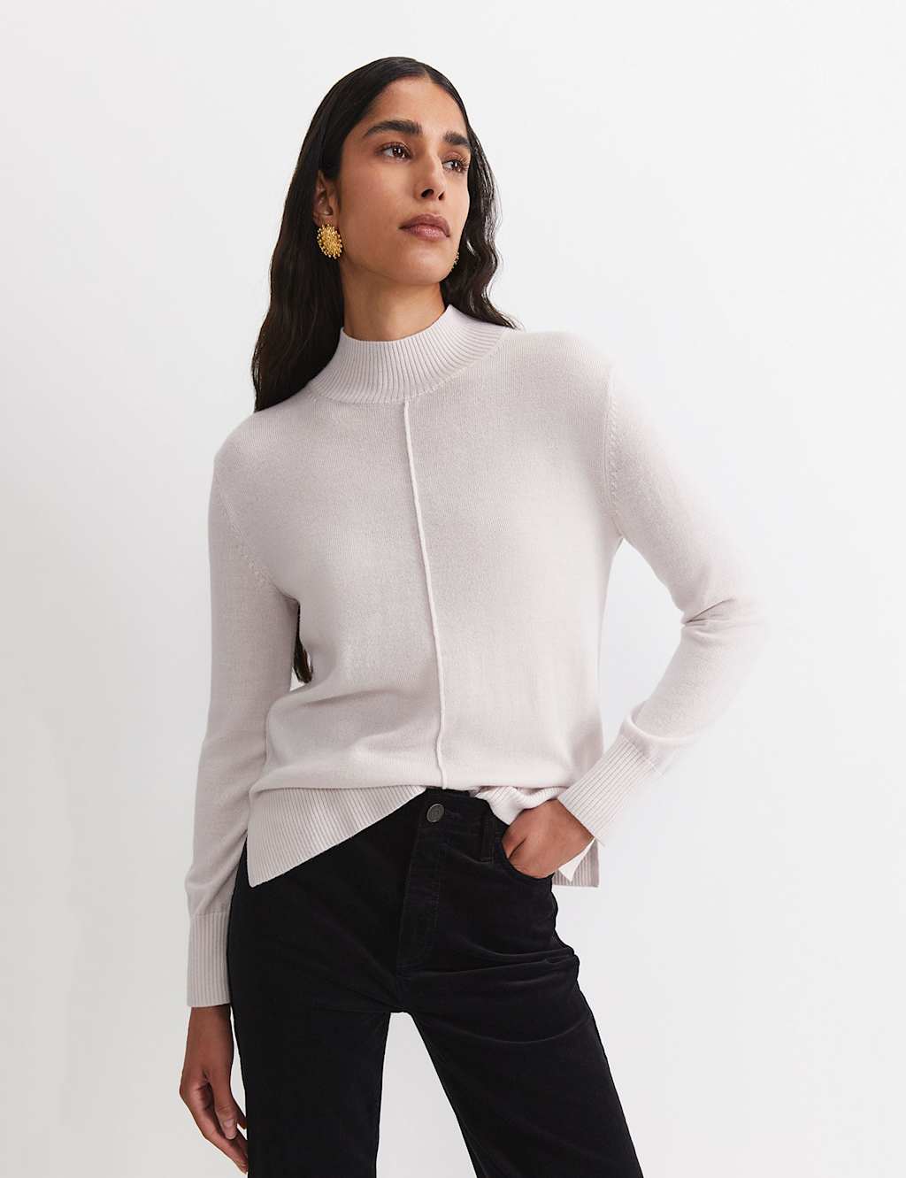 Sportscraft Pure Wool Textured Funnel Neck Jumper White