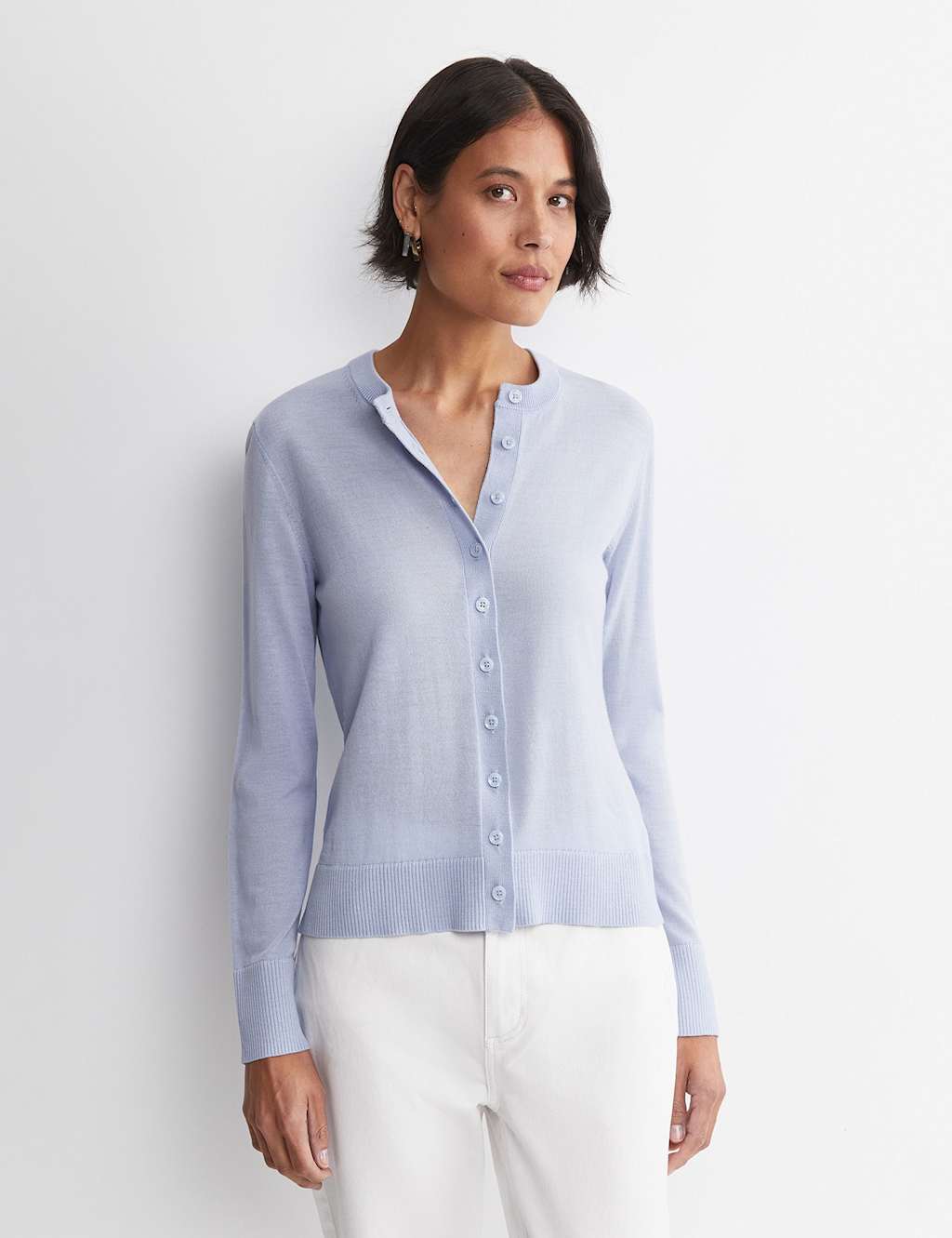 Sportscraft Pure Wool Button Front Cardigan Blue