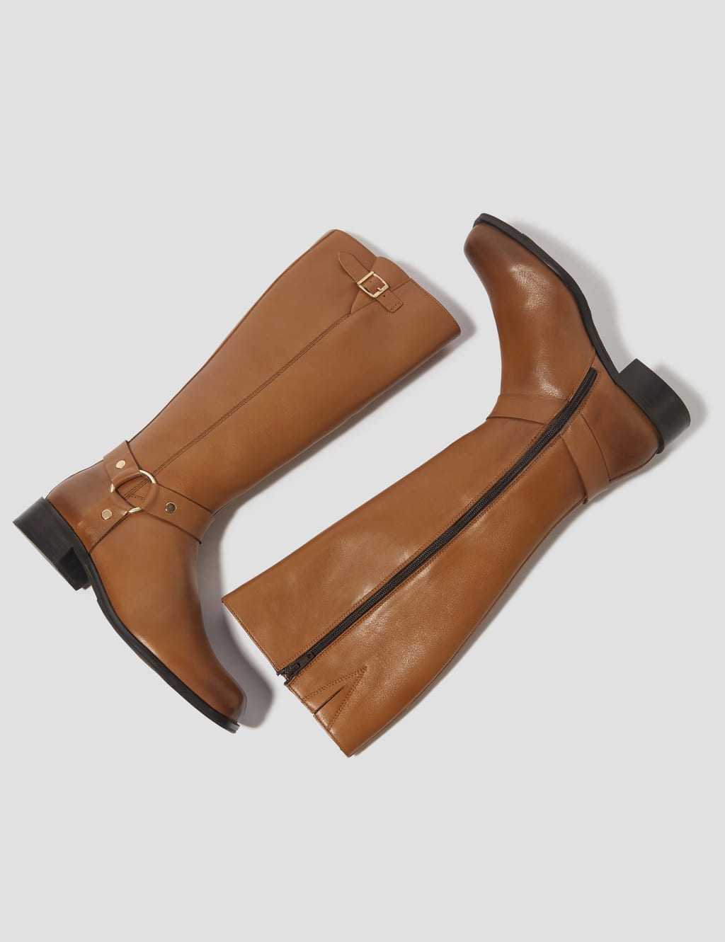 Leather Riding Block Heel Knee High Boots