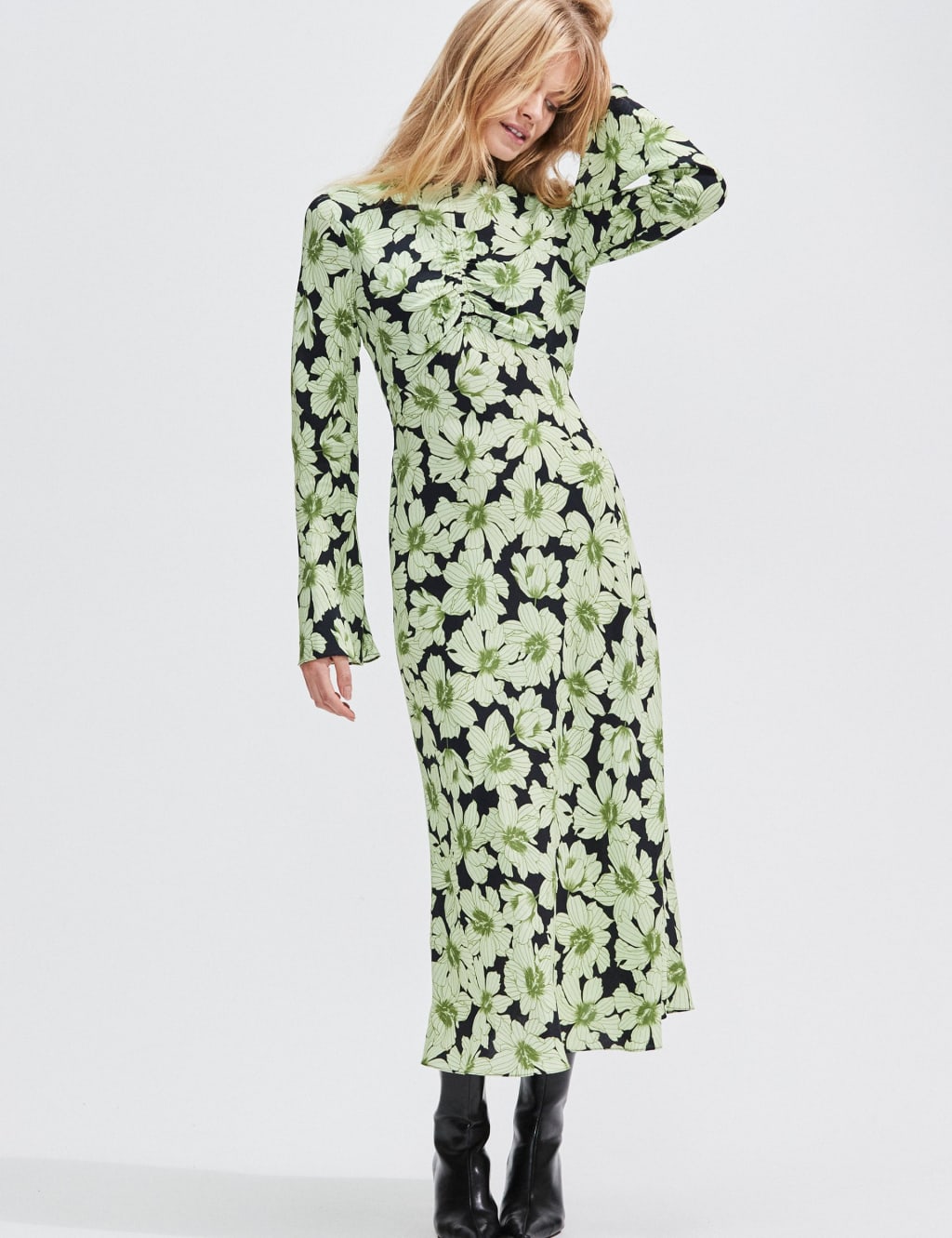 Floral Flute Sleeve Midaxi Tea Dress