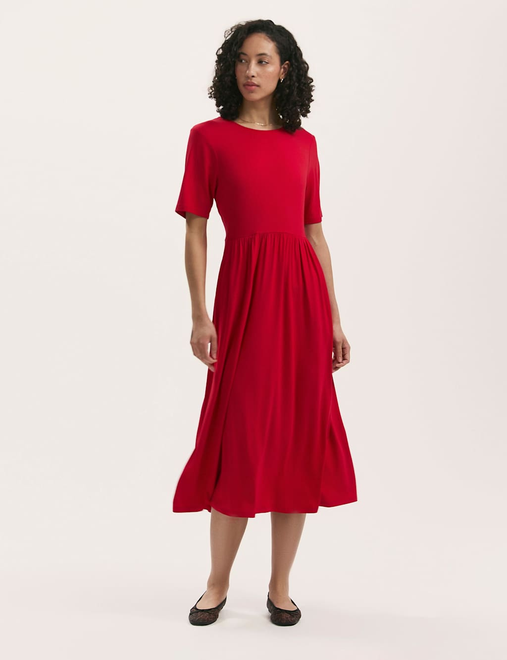 Jersey Round Neck Midi T-Shirt Skater Dress