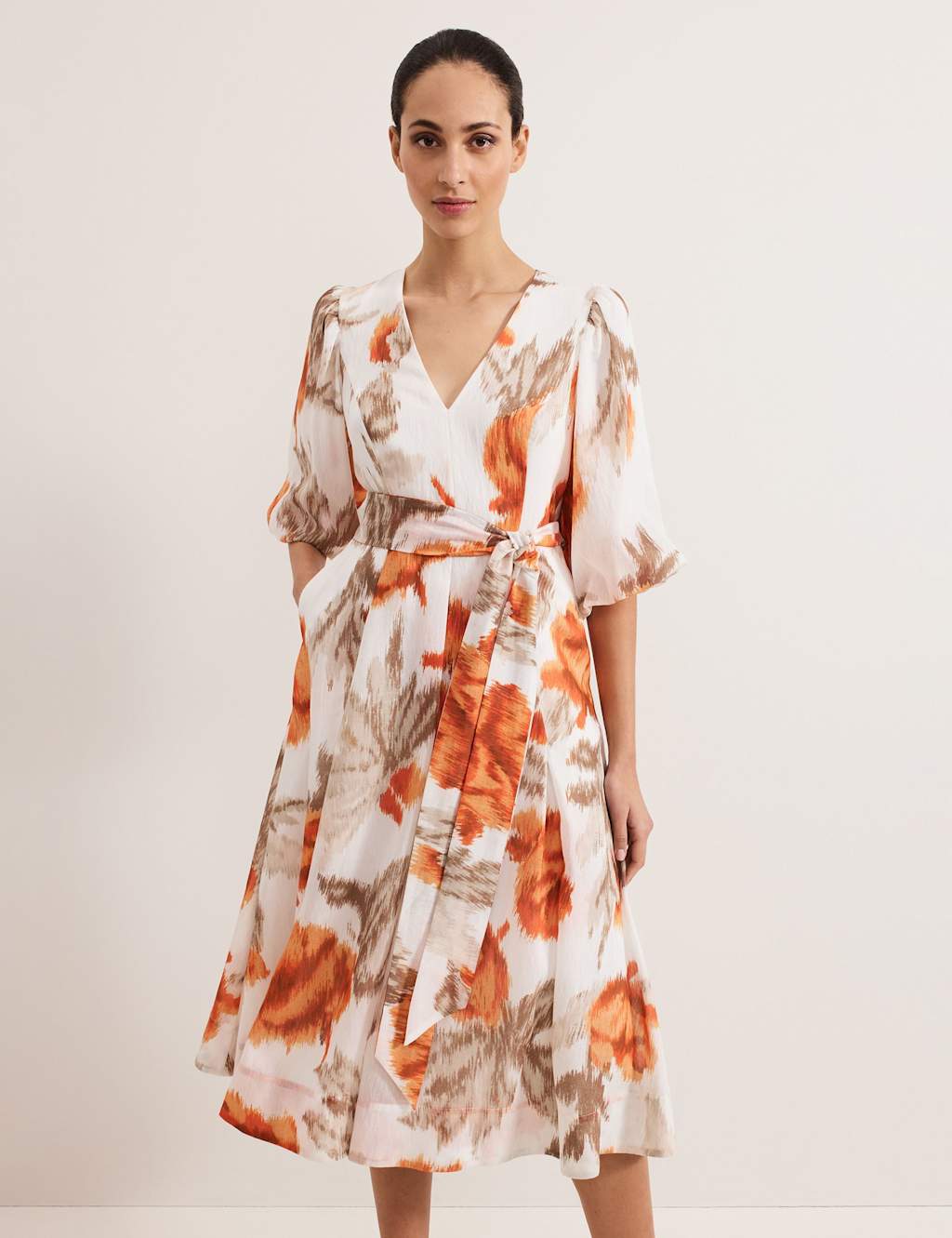 Floral Tie Front Midi Skater Dress