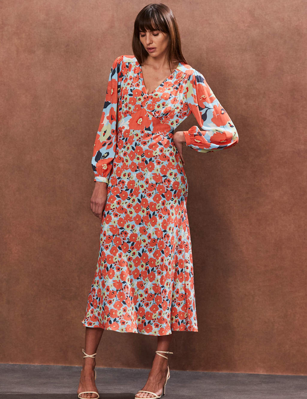 Floral V-Neck Tie Back Midaxi Tea Dress