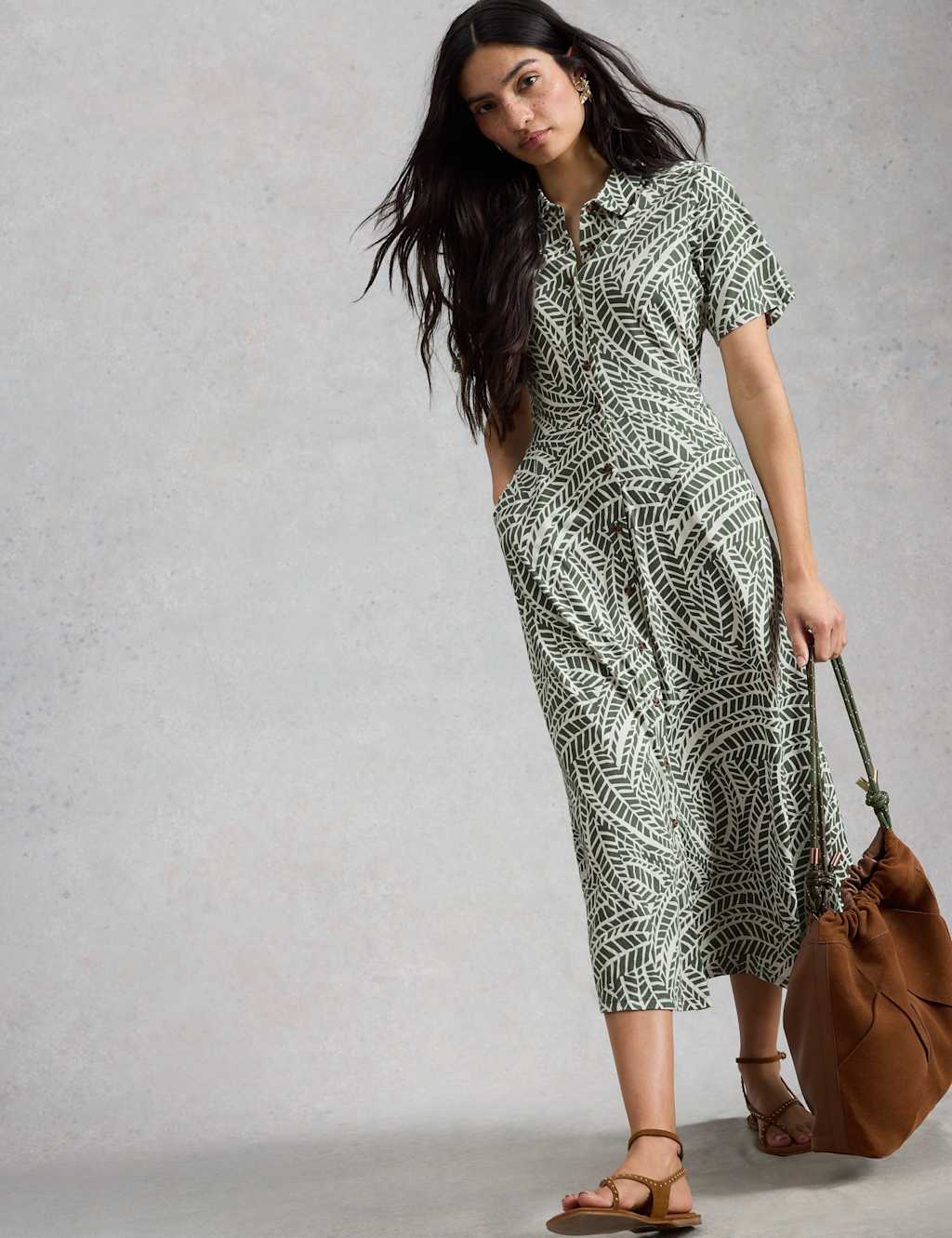 White Stuff Women's Jersey Printed Midi Shirt Dress - 18 - Green Mix - Available at M&S