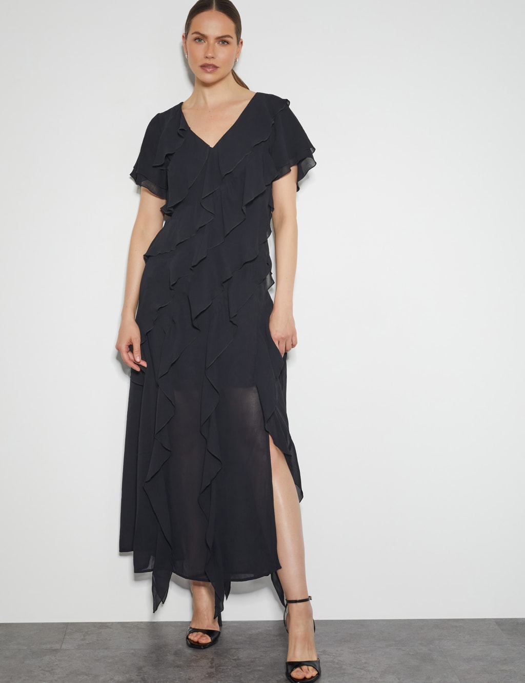 V-Neck Ruffle Midi Tea Dress