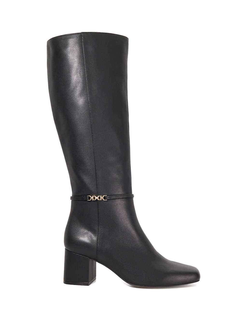 Dune London Wide Fit Leather Block Heel Knee High Boots Black