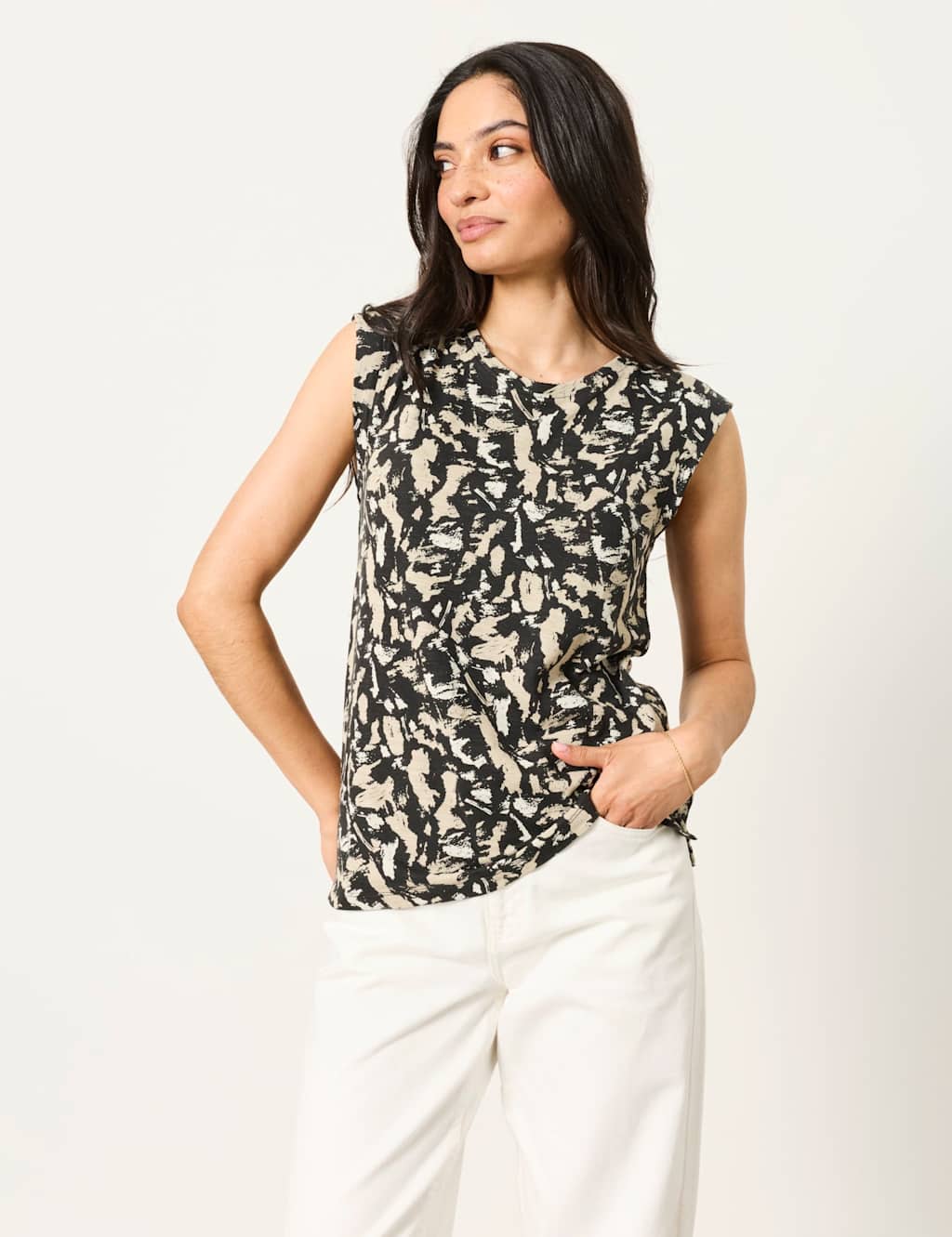 Fatface Women's Cotton Modal Blend Printed Vest - 8 - Black Mix - Available at M&S