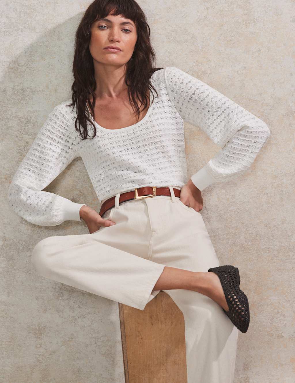 Pointelle Scoop Neck Knitted Top