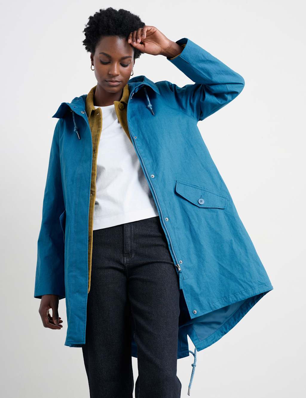 Seasalt Cornwall Women's Linen Rich Waterproof Hooded Longline Raincoat - 16 - Blue - Available at M&S