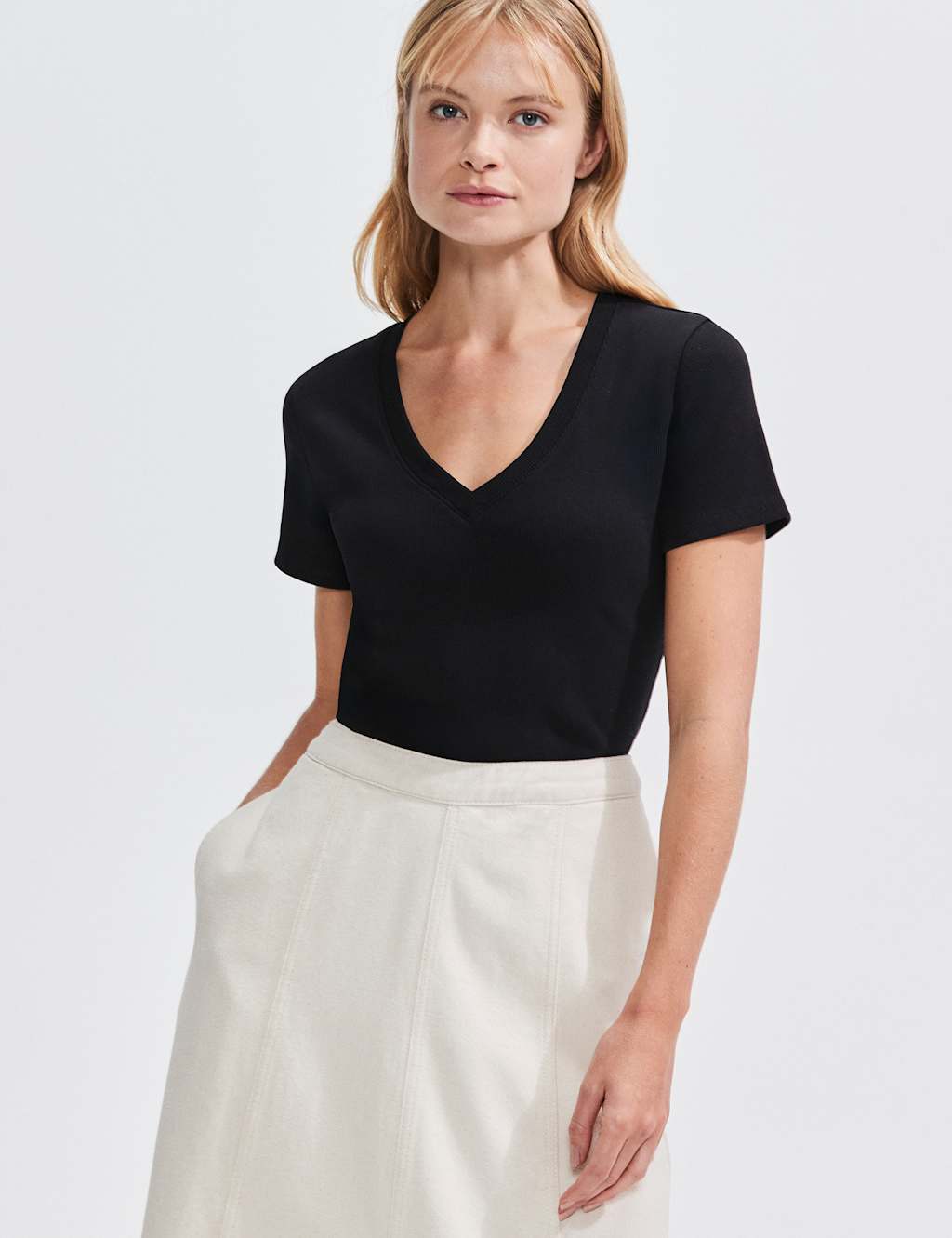 Cotton Rich Ribbed V-Neck T-Shirt