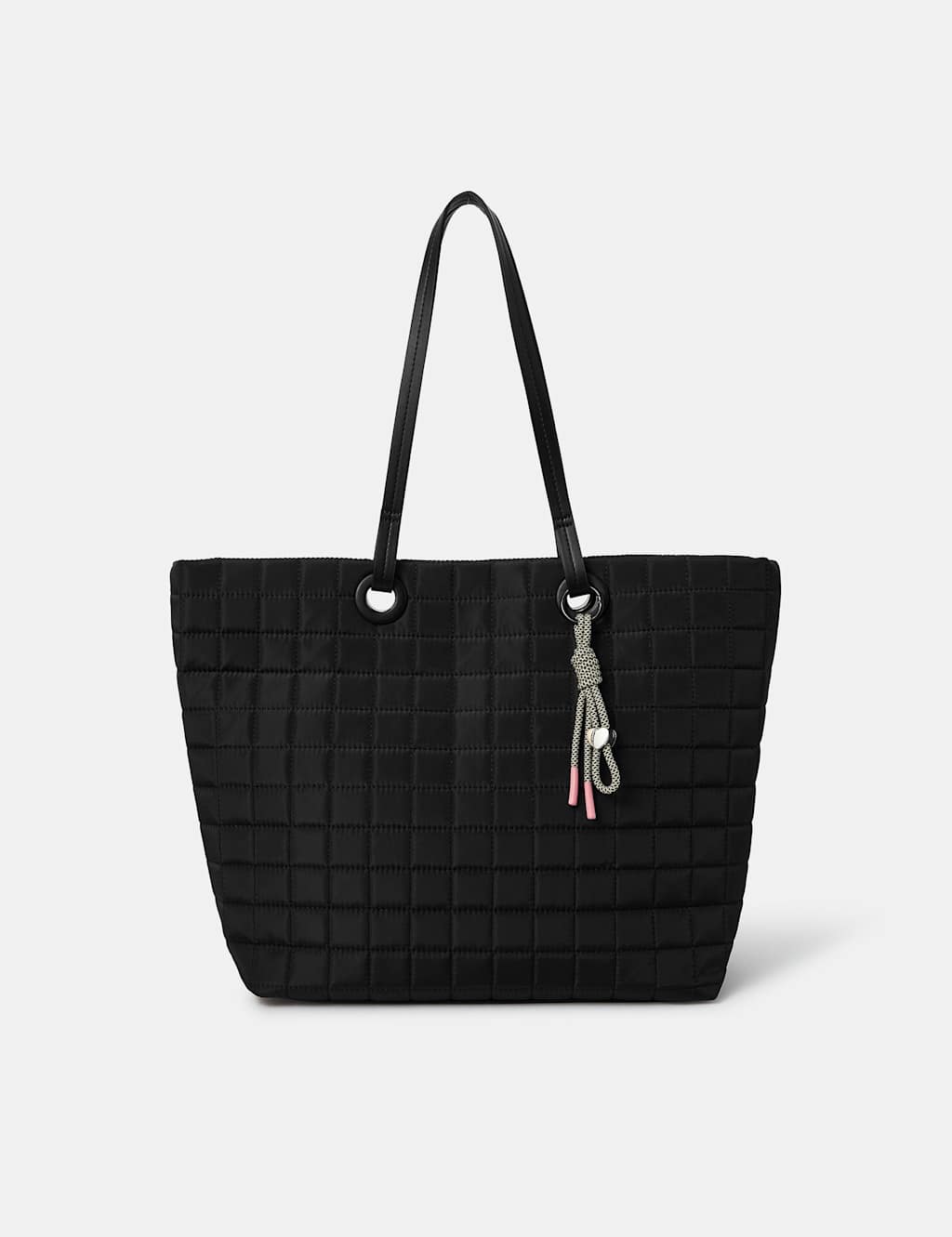 ACCESSORIZE Quilted Shoulder Tote Bag with Charm Black