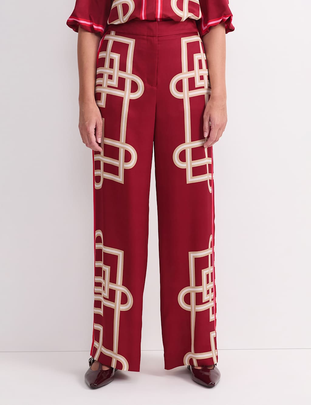 Sportscraft Women's Satin Printed Trousers - 12 - Red - Available at M&S
