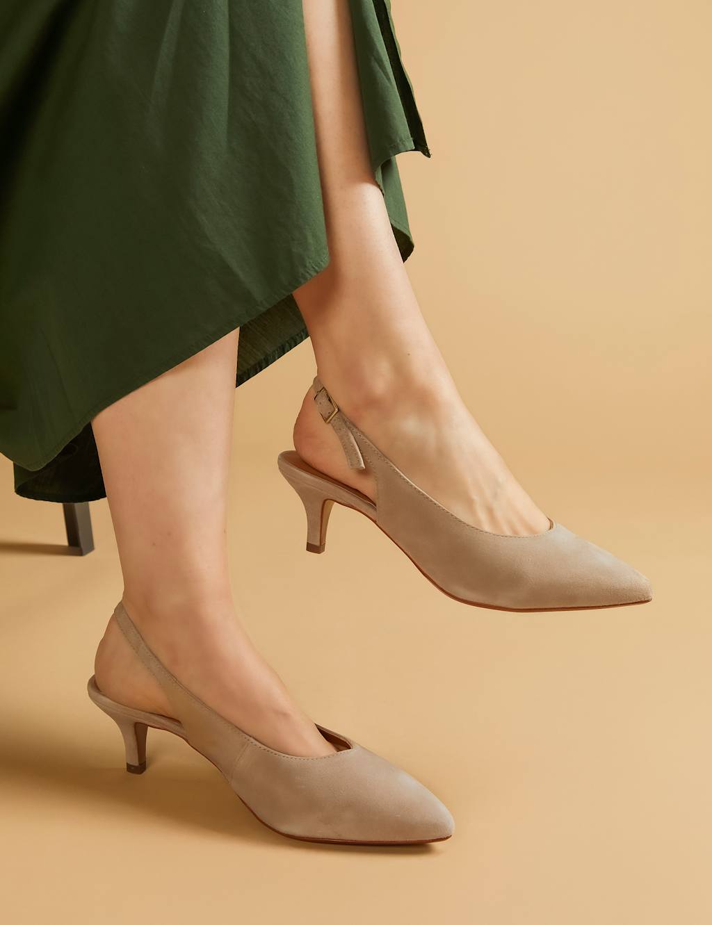 Suede Kitten Heel Pointed Slingback Shoes