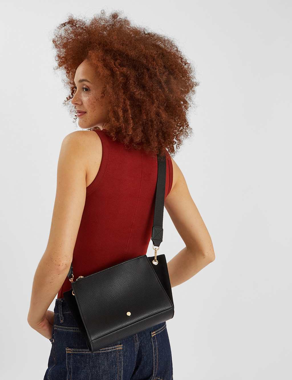 ACCESSORIZE Faux Leather Double Zip Cross Body Bag Black