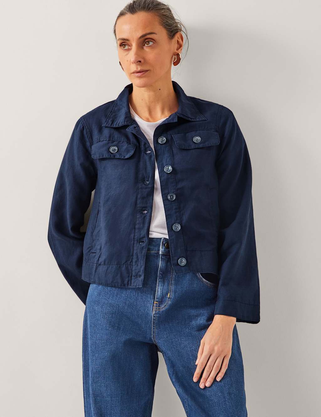 Lyocell Rich Collared Cropped Jacket