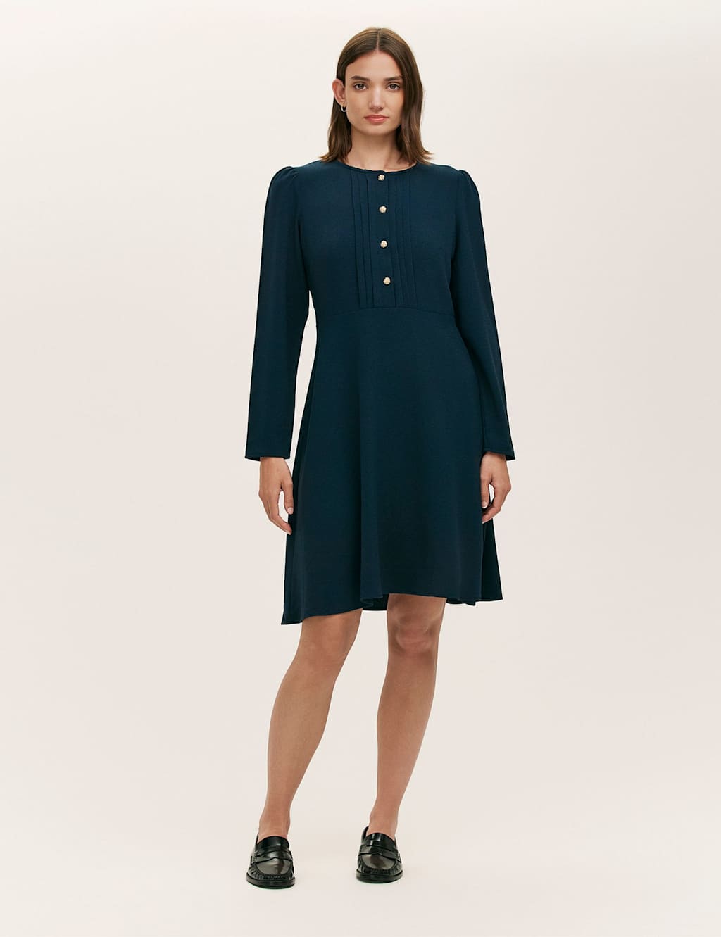 Finery London Button Detail Skater Dress Navy