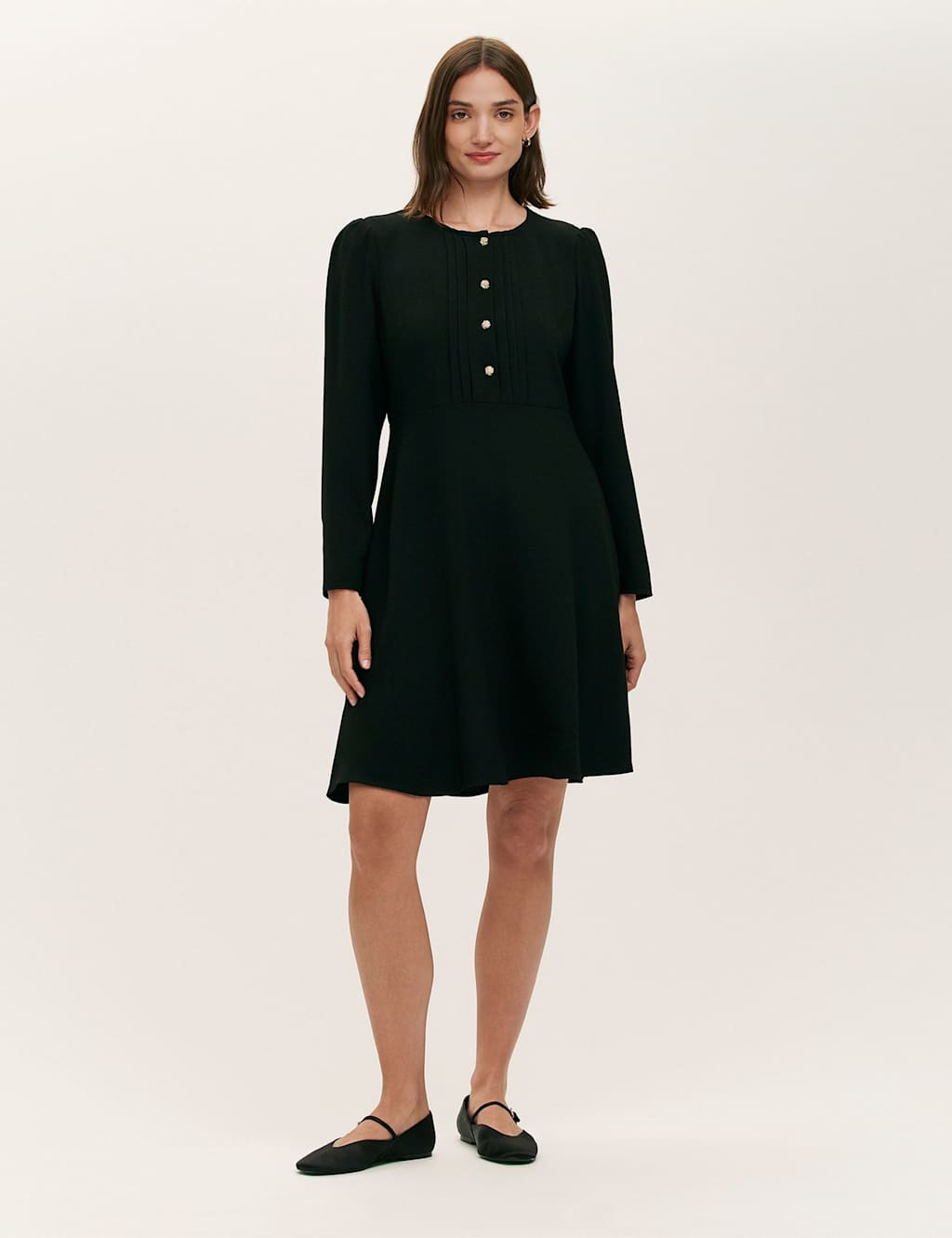Finery London Button Detail Skater Dress Black