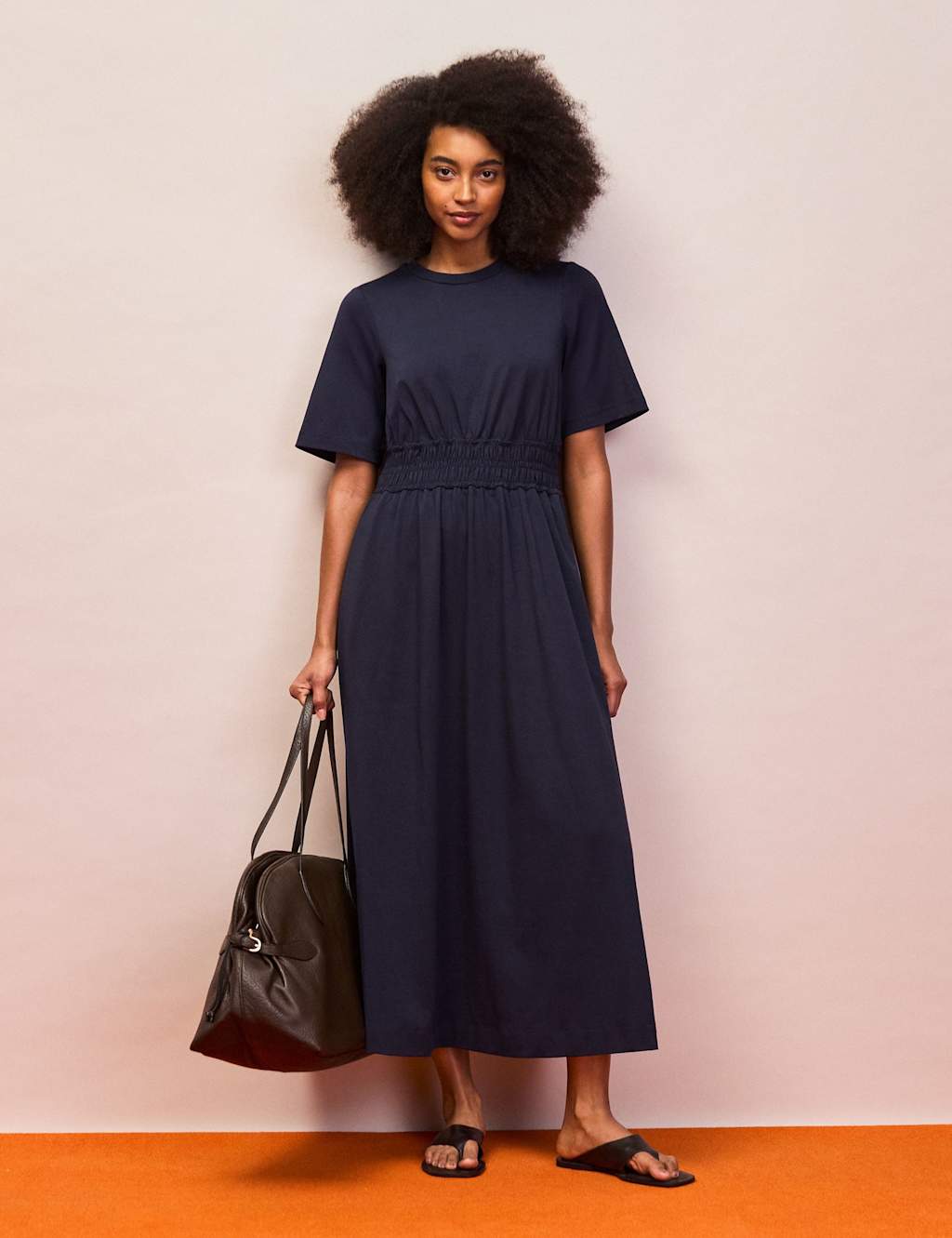 Ro&Zo Women's Cotton Rich Midaxi Waisted Dress - 14 - Navy - Available at M&S