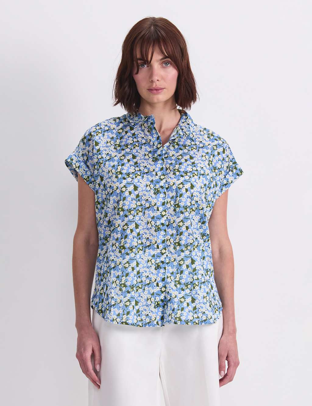Sportscraft Women's Pure Cotton Floral Collared Shirt - 10 - Blue Mix - Available at M&S