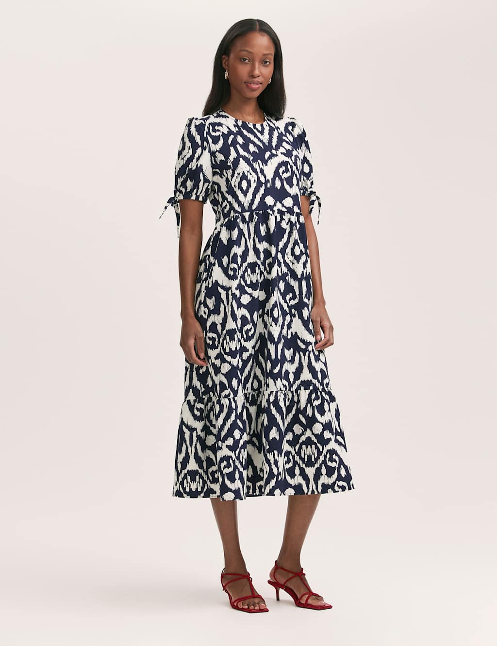 Crepe Printed Midi Tiered Tea Dress