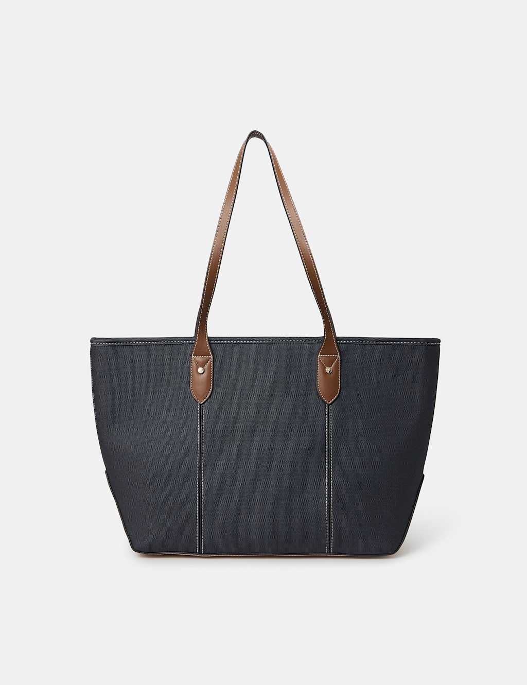 ACCESSORIZE Textured Contrast Colour Zip Top Tote Bag Navy