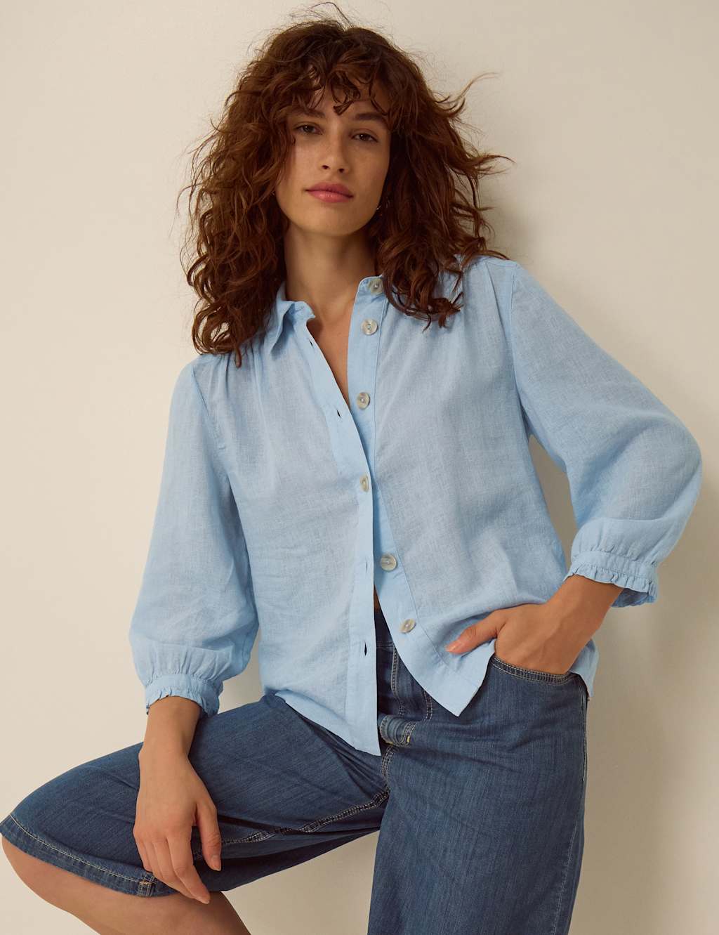 Monsoon Women's Linen Blend Collared Shirt - XX Large - Blue - Available at M&S