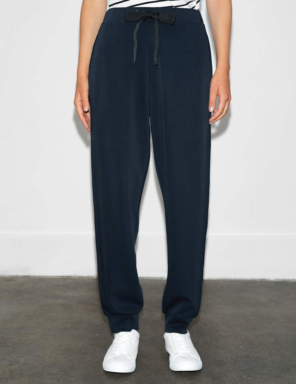 French Connection Tie Waist Side Stripe Trousers Navy