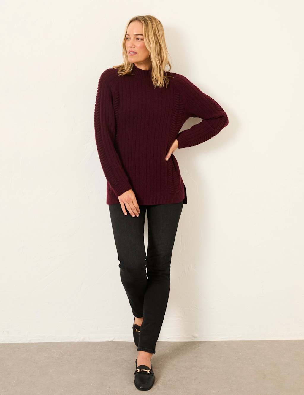 Fatface Women's Wool Blend Ribbed Crew Neck Jumper - 6 - Burgundy - Available at M&S