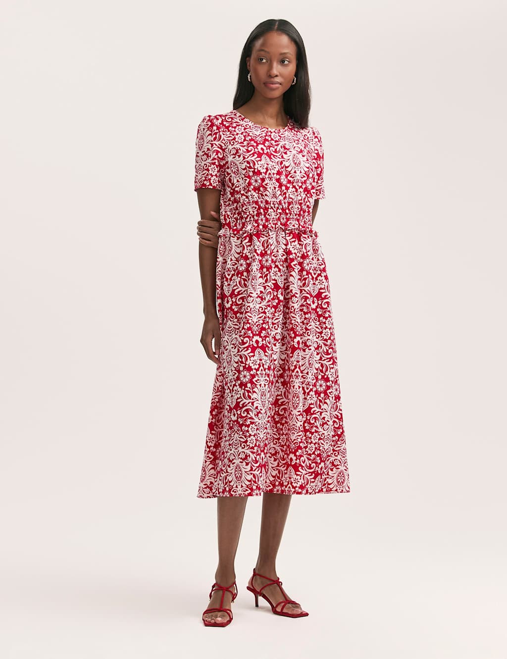 Crepe Printed Midi Tea Dress