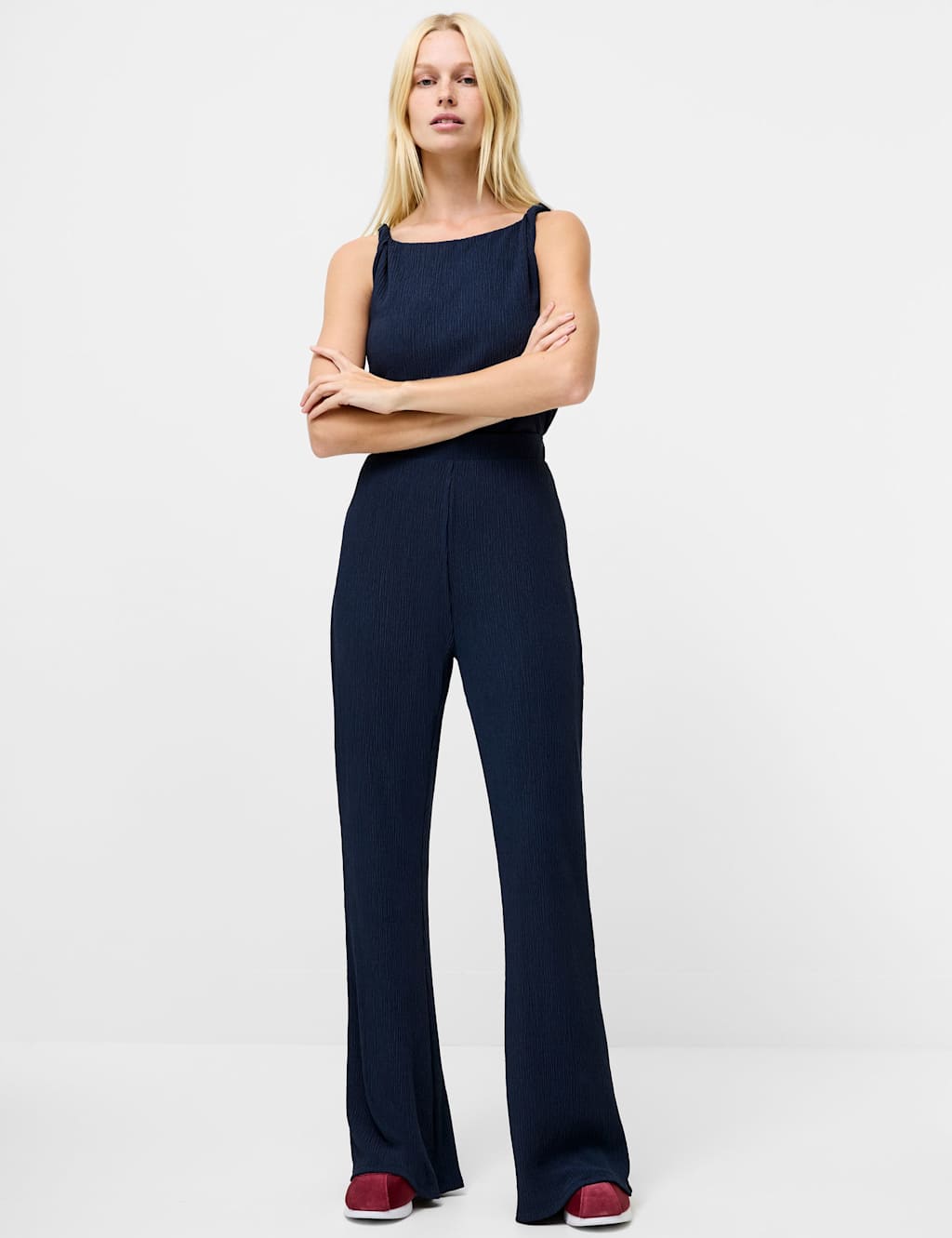 French Connection Jersey Textured Flared Trousers Blue