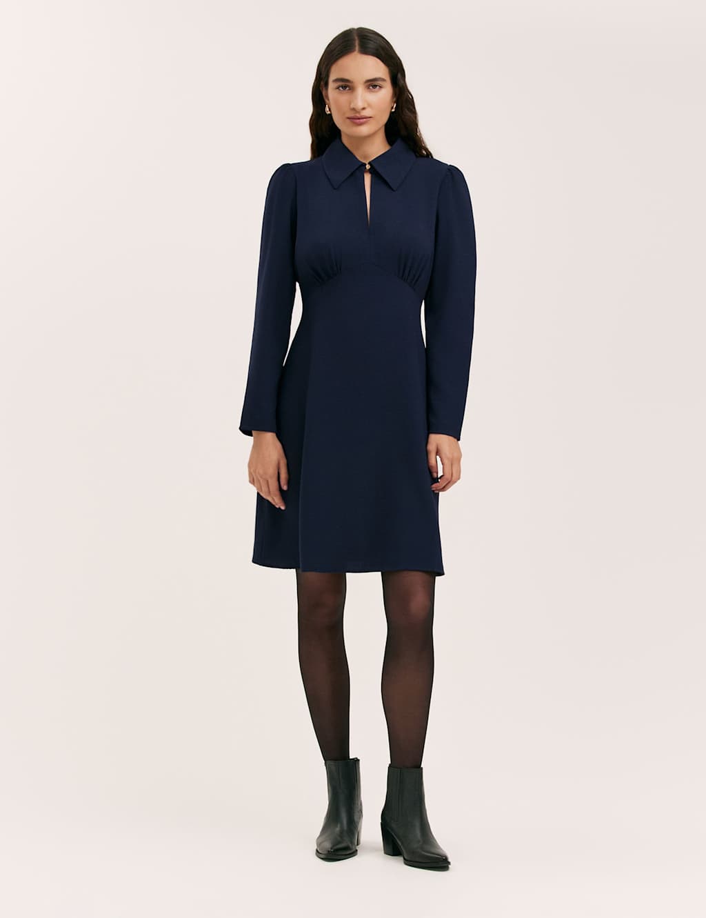 Finery London Women's Collared Knee Length Skater Dress - 10 - Navy - Available at M&S