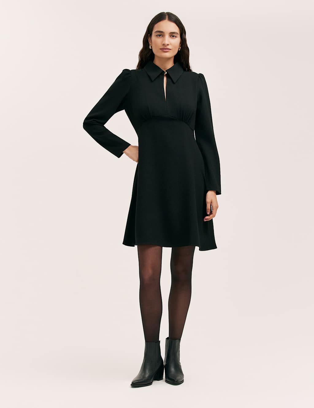 Finery London Women's Collared Knee Length Skater Dress - 16 - Black - Available at M&S
