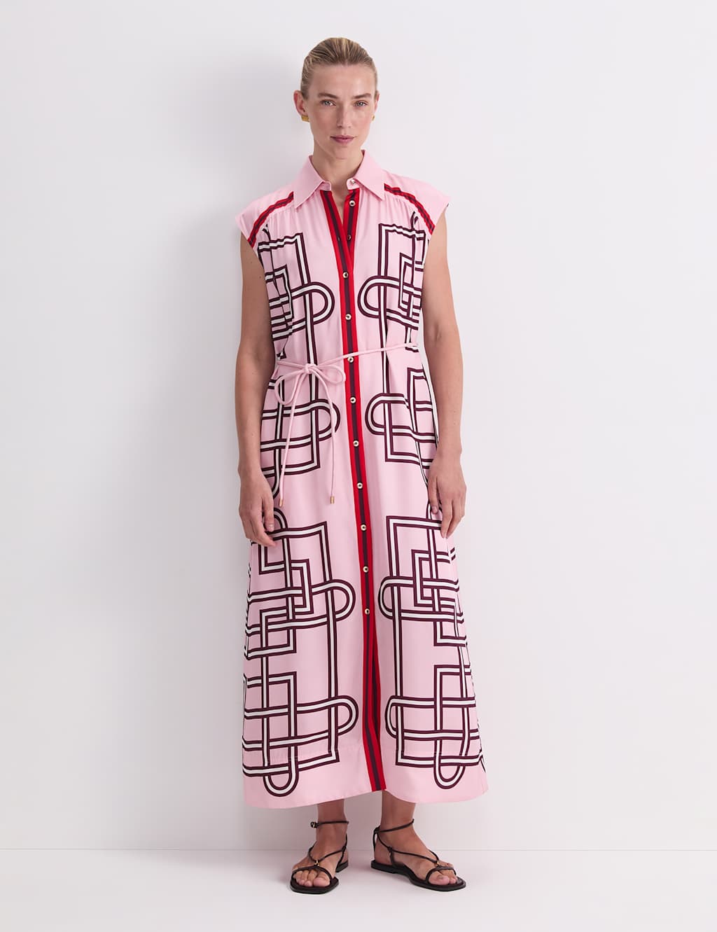 Sportscraft Women's Printed Tie Waist Maxi Shirt Dress - 8 - Pink Mix - Available at M&S