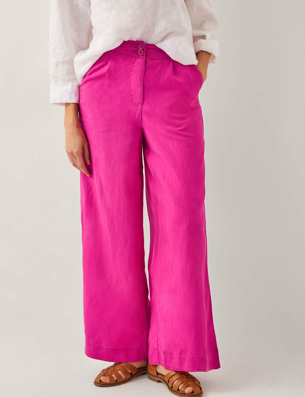 Monsoon Women's Lyocell Rich Straight Leg Trousers - Pink, Pink