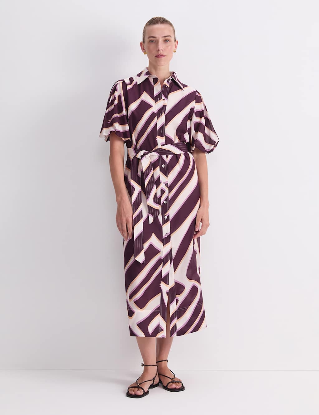 Sportscraft Women's Cotton Rich Printed Midi Shirt Dress with Silk - 12 - Purple Mix - Available at M&S
