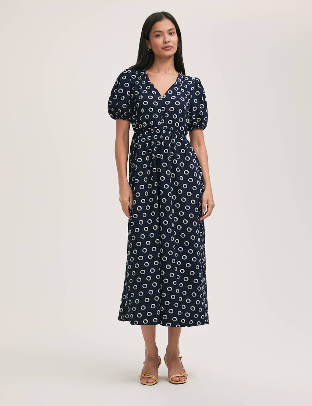 Polka Dot V-Neck Midi Tea Dress