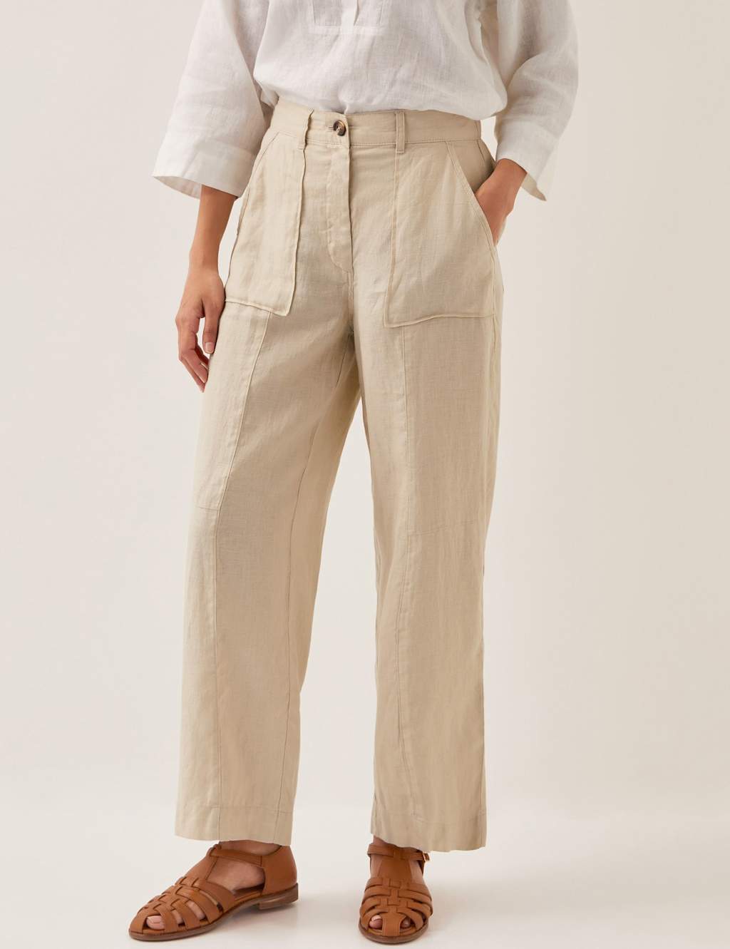 Monsoon Women's Pure Linen Straight Wide Leg Trousers - Extra Large - Natural - Available at M&S