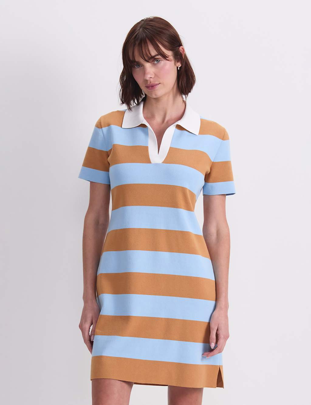 Sportscraft Women's Cotton Rich Knitted Polo Mini Dress - Medium - Blue - Available at M&S