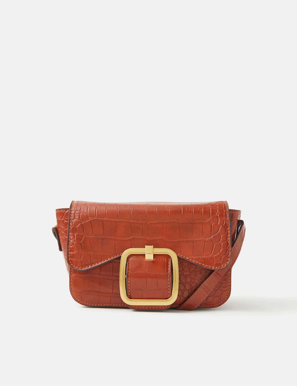 ACCESSORIZE Croc Effect Faux Buckle Cross Body Bag Tan