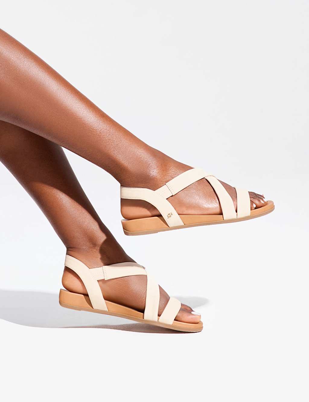 Dune London Women's Leather Cross Strap Flat Sandals - 6 - Ecru - Available at M&S