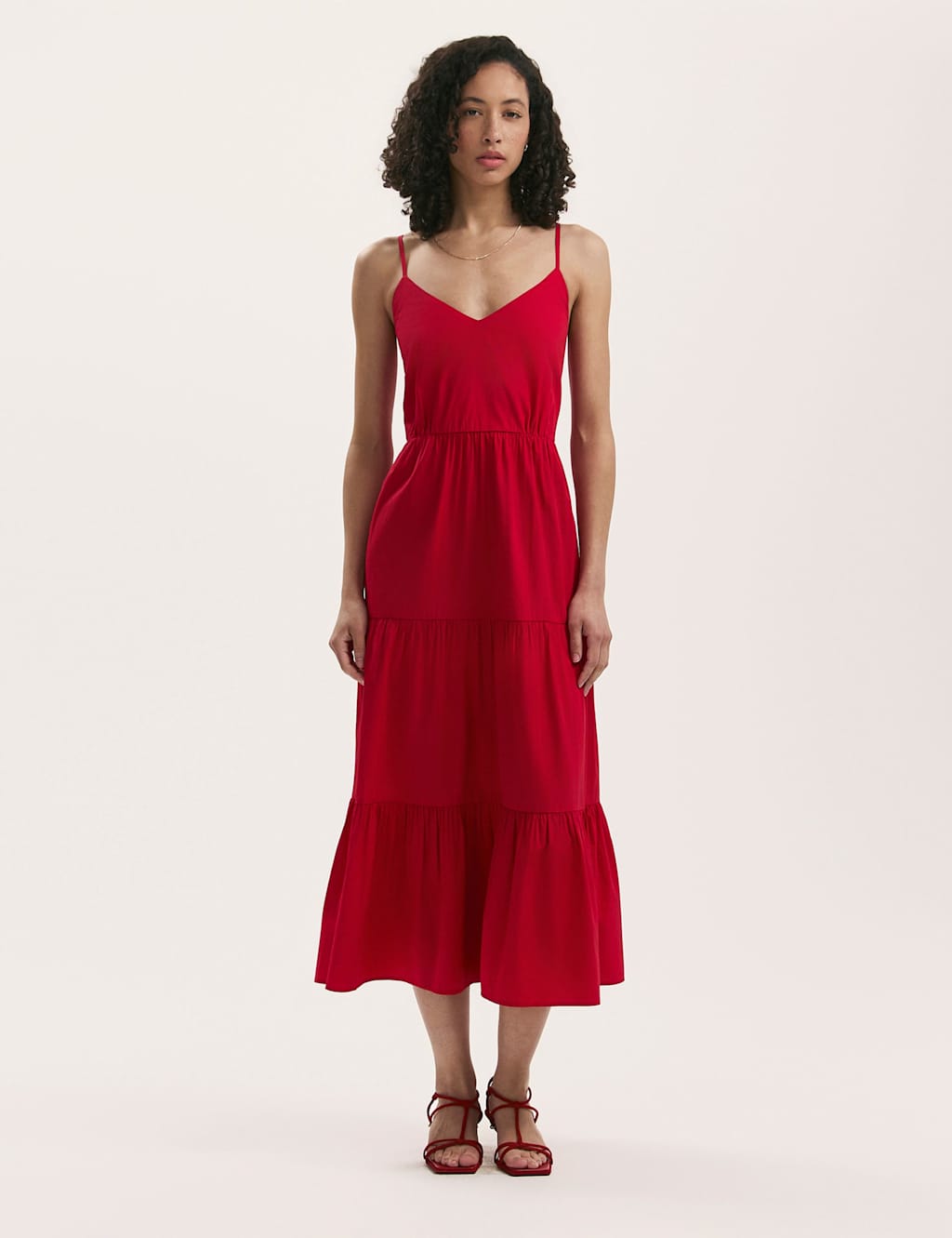Pure Cotton V-Neck Midi Tiered Dress