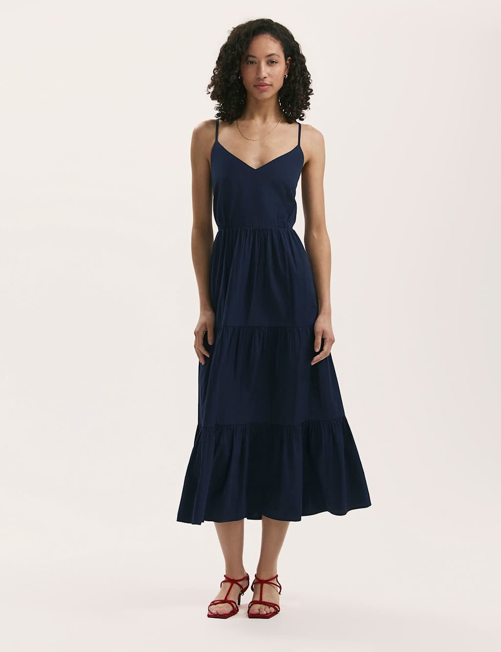 Pure Cotton V-Neck Midi Tiered Dress