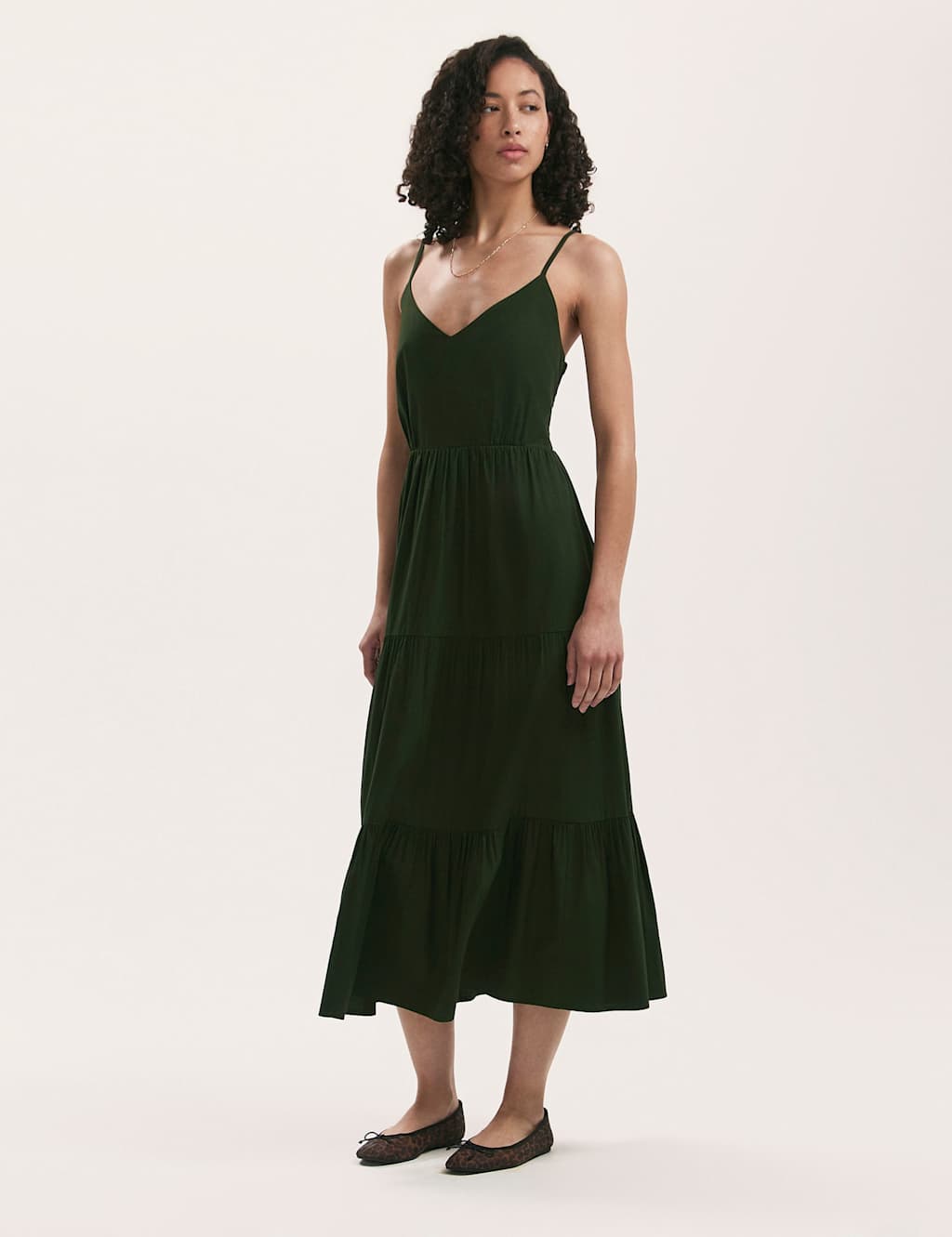 Pure Cotton V-Neck Midi Tiered Dress