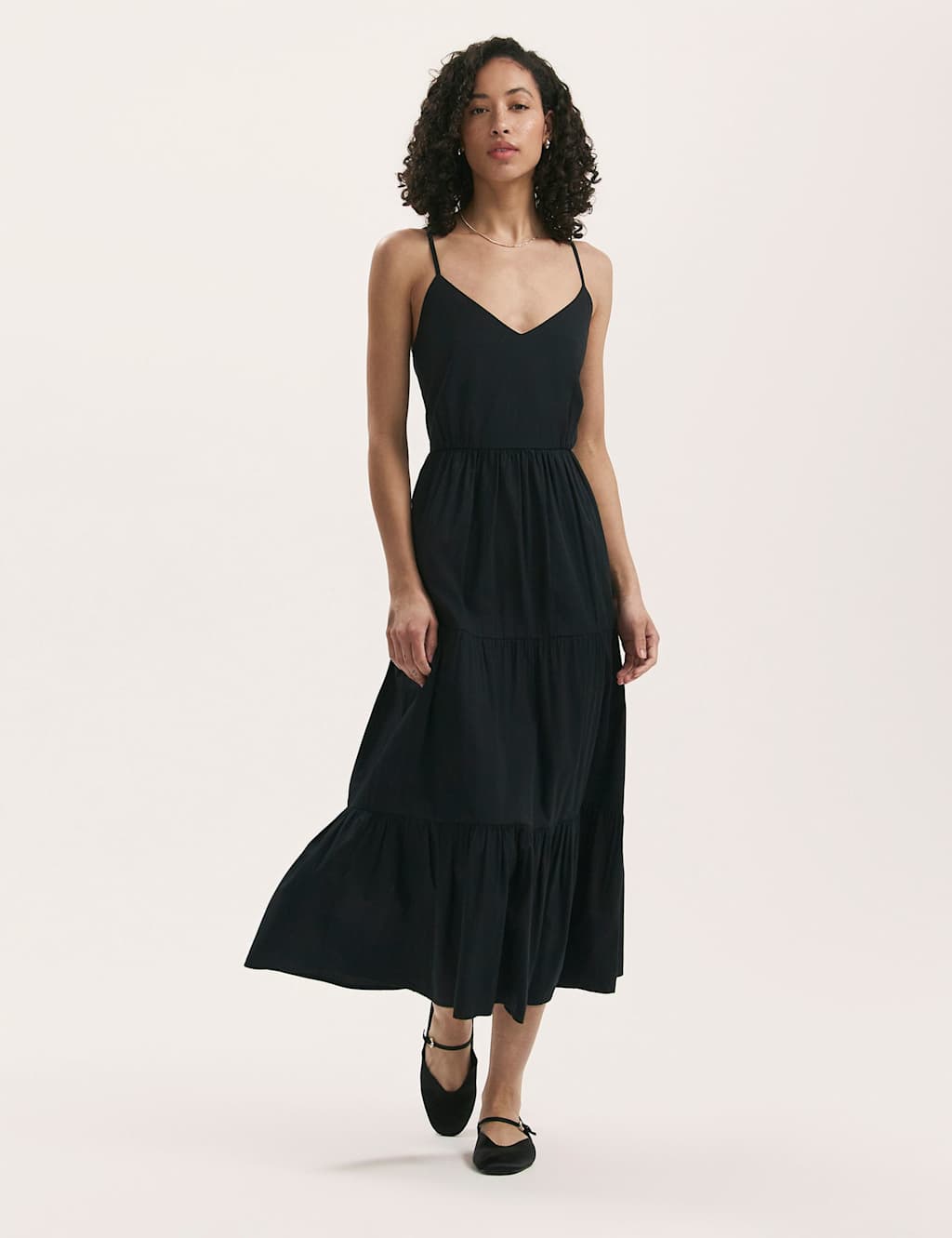 Pure Cotton V-Neck Midi Tiered Dress