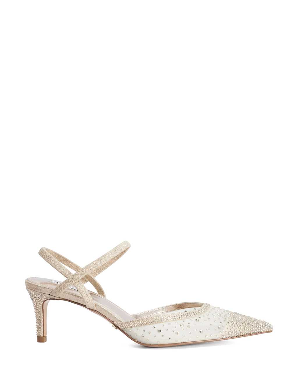 Dune London Women's Sparkle Mesh Detail Kitten Heel Court Shoes - 5 - Gold - Available at M&S