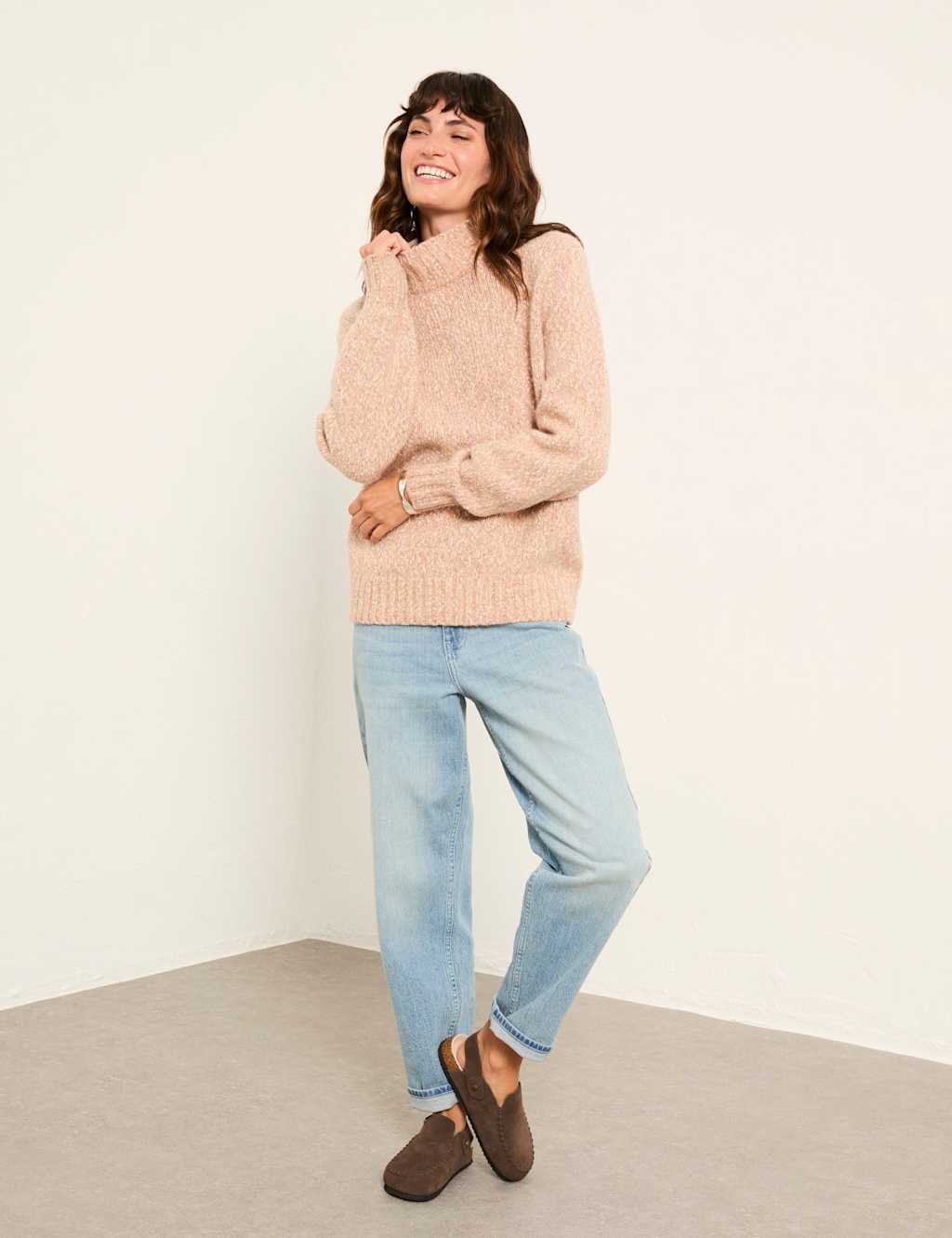 Fatface Women's Wool Blend Funnel Neck Jumper - 12 - Natural - Available at M&S