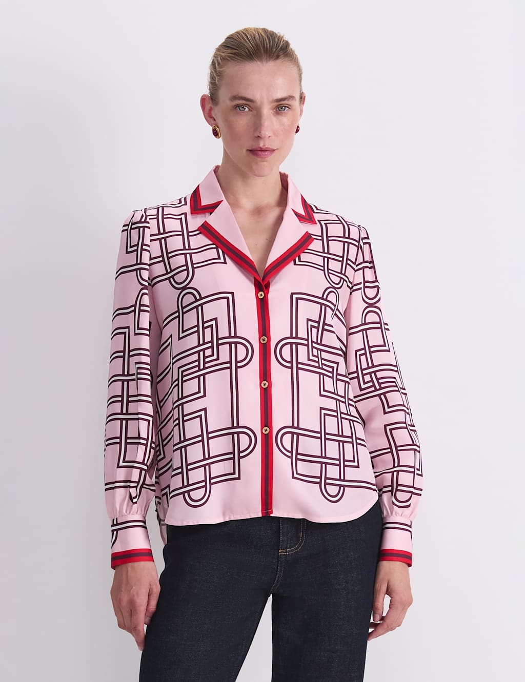 Sportscraft Women's Printed Collared Relaxed Blouse - 10 - Pink Mix - Available at M&S