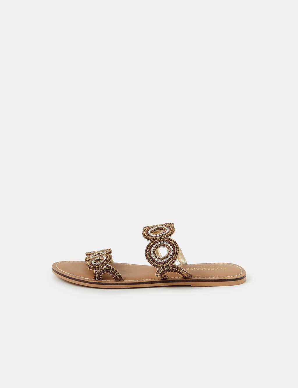 Accessorize Women's Beaded Double Strap Flat Sandals - 39 - Brown, Brown