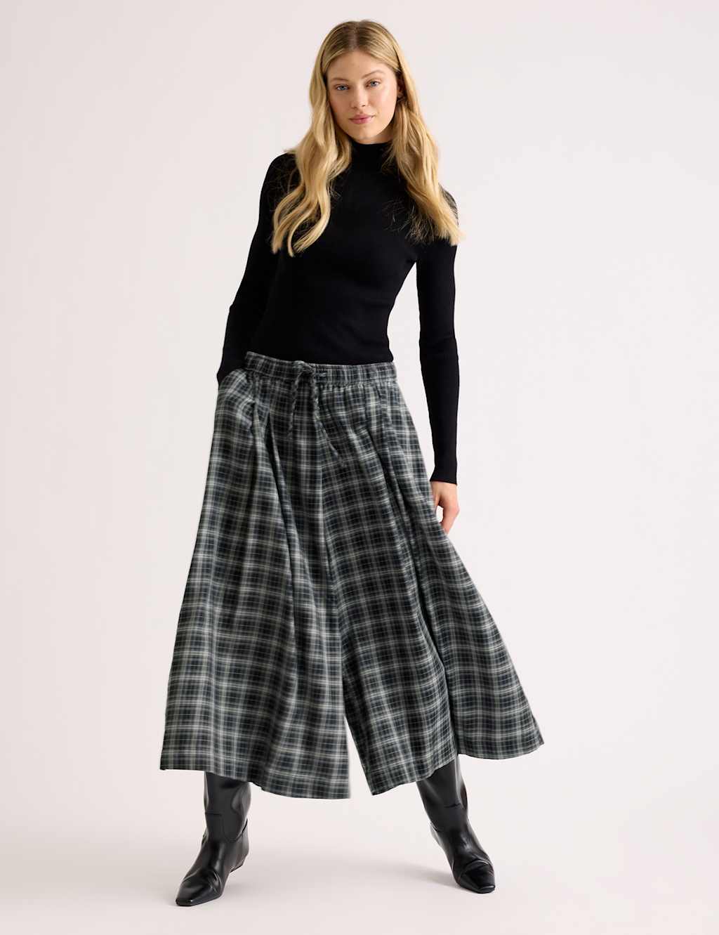 Albaray Women's Checked Wide Leg Culottes - 10 - Grey Mix - Available at M&S