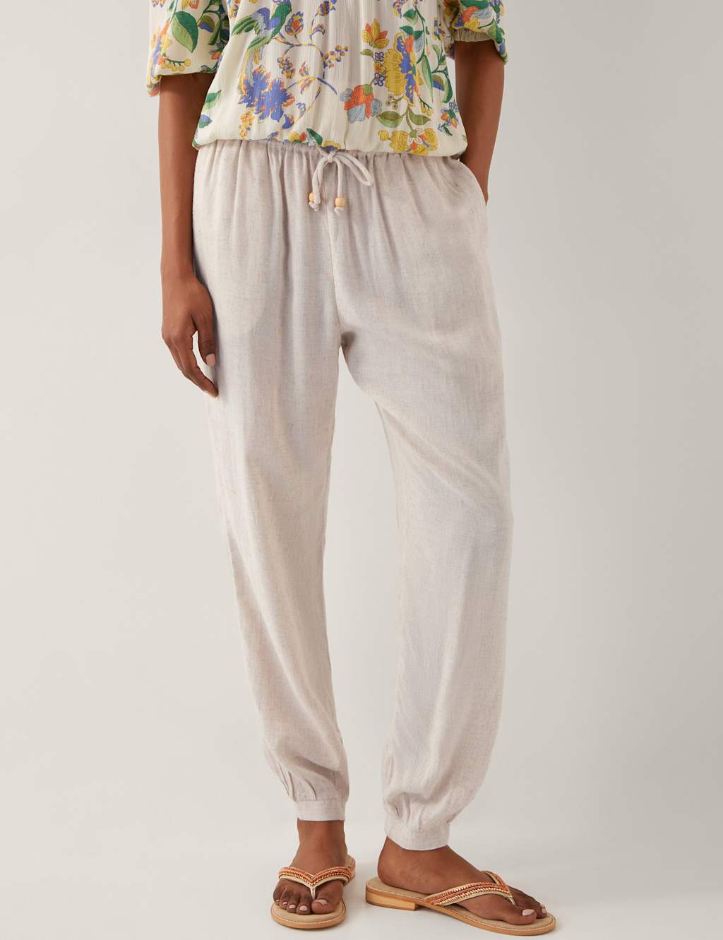 Straight Leg Cuffed Trousers With Linen